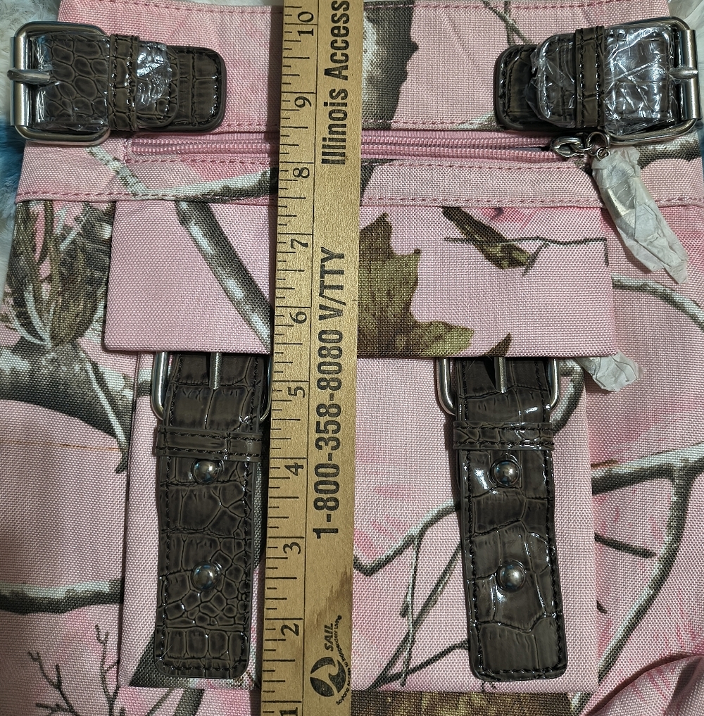 Realtree Pink Camouflage Crossbody Bag with Brown Buckle Accents - Picture 4 of 15